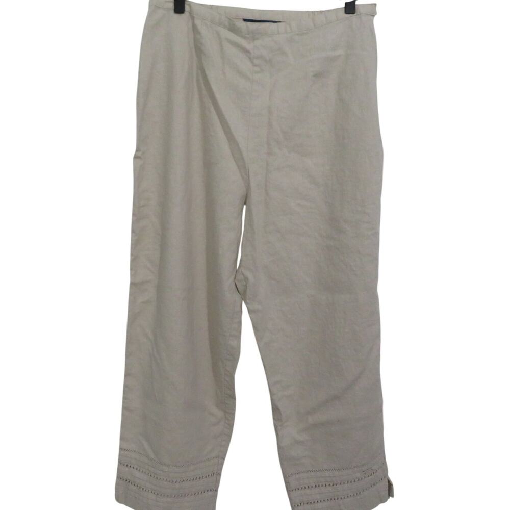 Shaver Lake Womens Sz M Cream Linen Blend Pants Crochet Detail Lightweight
